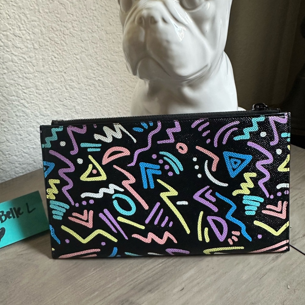 Saint Laurent YSL Graphic Print Zip Bill Pouch Clutch